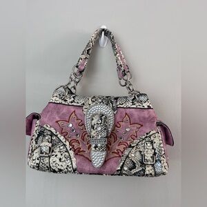 Elegant Pink and Black Embellished Shoulder Bag